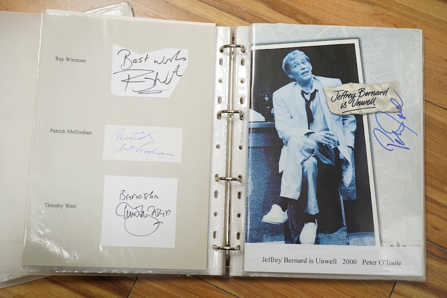 A collection of autographs, signed photos, and signed theatre programmes contained within two folders, celebrities including; Bud Flanagan, Frankie Vaughan, Herbie Hancock, Marty Wilde, Cliff Richard, Lisa Stevens, Cleo